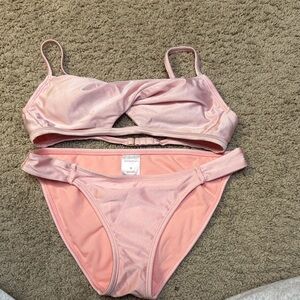 Xhilaration shiny Light Pink bikini set small top, medium bottom